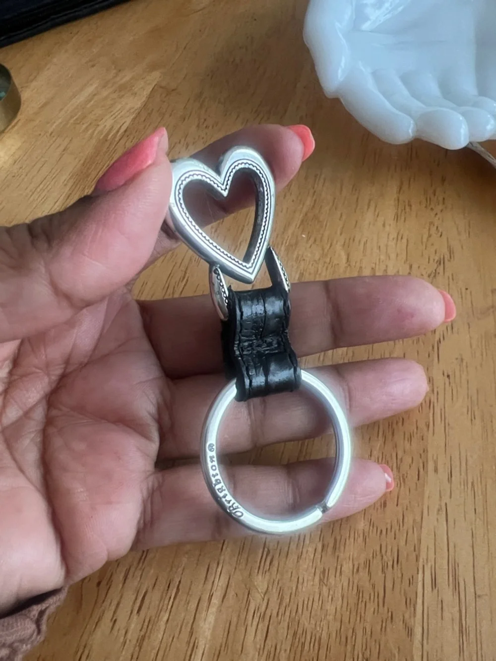 Vintage BRIGHTON leather key chain hearted shape 3.25” long